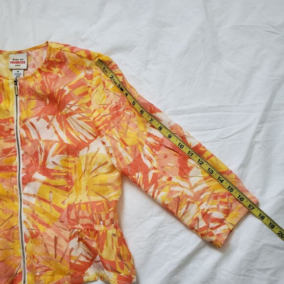 Ruby Rd. FAVORITE Orange Yellow Zip Front Crinkle Burnout Top Women's Size 6P - Picture 12 of 13